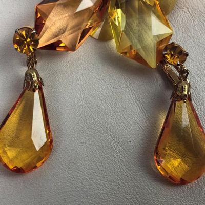 vintage AMBER LUCITE STAR BROOCH & DANGLE EARRINGS