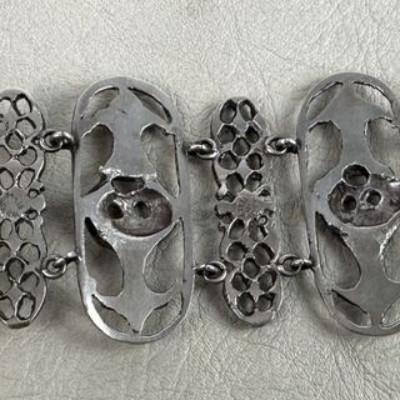 antique Renaissance Revival Sterling Silver Mask Panel Bracelet 1920s