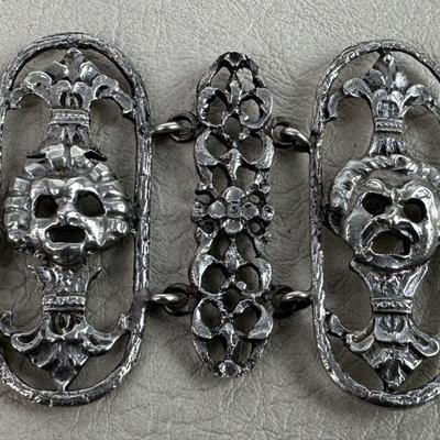 antique Renaissance Revival Sterling Silver Mask Panel Bracelet 1920s