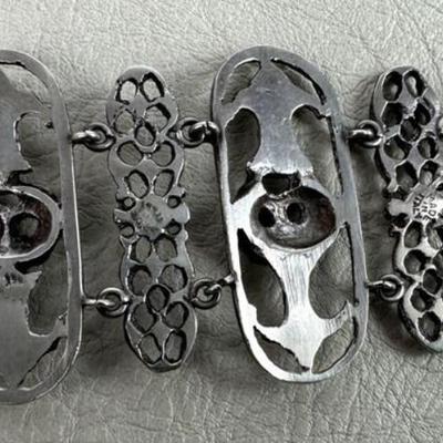 antique Renaissance Revival Sterling Silver Mask Panel Bracelet 1920s