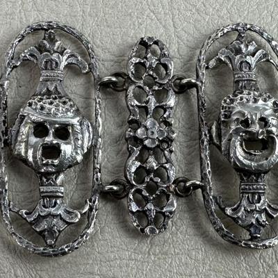 antique Renaissance Revival Sterling Silver Mask Panel Bracelet 1920s
