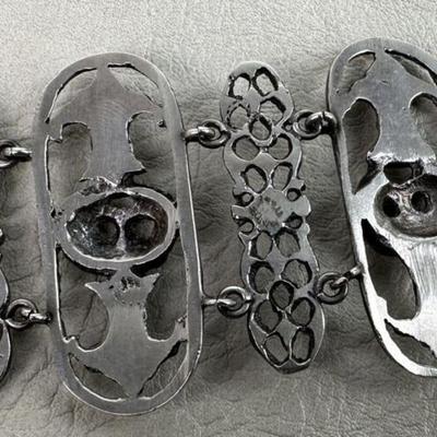 antique Renaissance Revival Sterling Silver Mask Panel Bracelet 1920s