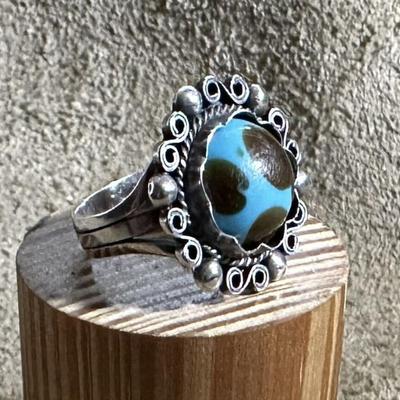 vintage SILVER & FAUX TURQUOISE RING SIZE 6.5 MEXICO