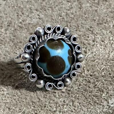 vintage SILVER & FAUX TURQUOISE RING SIZE 6.5 MEXICO