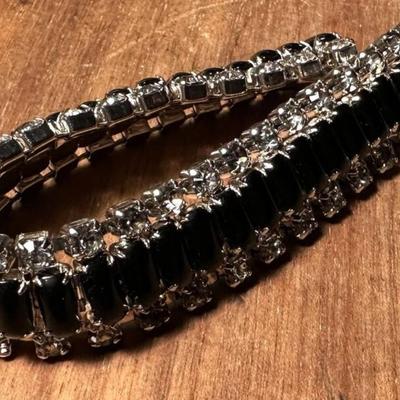 CRYSTAL RHINESTONE & BLACK ONYX DRESS BRACELET