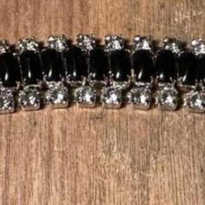 CRYSTAL RHINESTONE & BLACK ONYX DRESS BRACELET