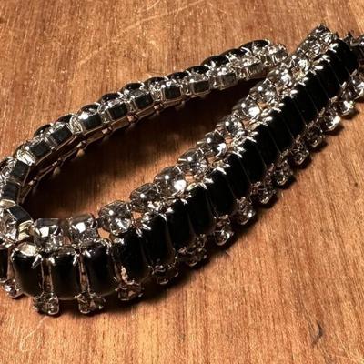CRYSTAL RHINESTONE & BLACK ONYX DRESS BRACELET
