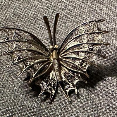 antique PRINCESS JEWELRY BAVARIA VERMEIL FILIGREE BUTTERFLY PIN