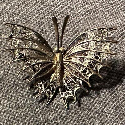 antique PRINCESS JEWELRY BAVARIA VERMEIL FILIGREE BUTTERFLY PIN