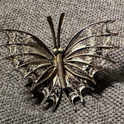 antique PRINCESS JEWELRY BAVARIA VERMEIL FILIGREE BUTTERFLY PIN