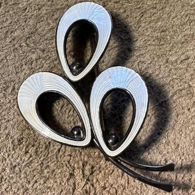 JEMAX DENMARK STERLING & GUILLOCHE ENAMEL BROOCH KARIN PEDERSEN DESIGN