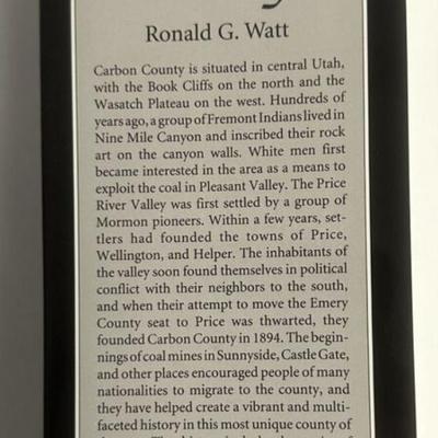A HISTORY OF CARBON COUNTY UTAH by RONALD G. WATT hardcover 1997