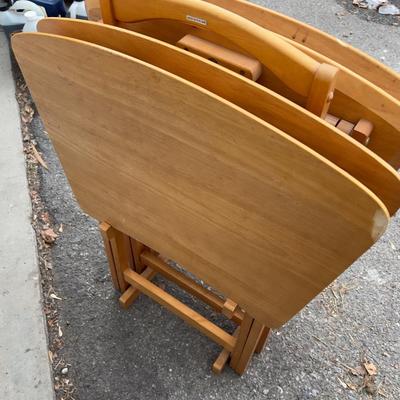Birch Wood TV Tray Set w/Caddy