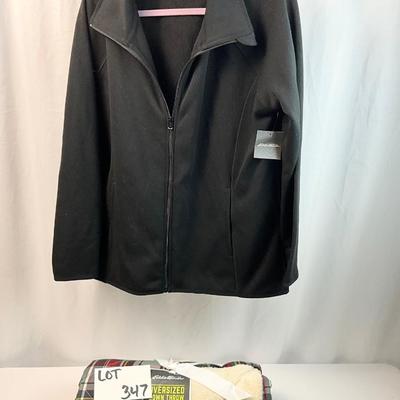 Lot L 347. NWT Eddie Bauer Black Jacket ( Size 2X) & Eddie Bauer Oversized Down Throw
