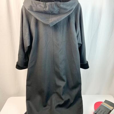 Lot L 349 Beautiful Full Length Forecaster of Boston Black Wool Coat with Black Velvet Trim/Buttons/Hood (size XL)& Isotoner Black...