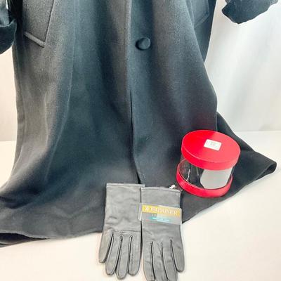 Lot L 349 Beautiful Full Length Forecaster of Boston Black Wool Coat with Black Velvet Trim/Buttons/Hood (size XL)& Isotoner Black...