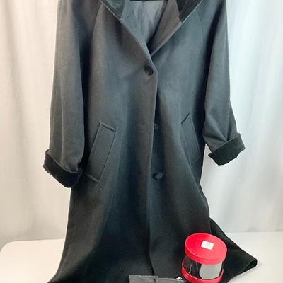 Lot L 349 Beautiful Full Length Forecaster of Boston Black Wool Coat with Black Velvet Trim/Buttons/Hood (size XL)& Isotoner Black...