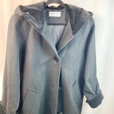 Lot L 349 Beautiful Full Length Forecaster of Boston Black Wool Coat with Black Velvet Trim/Buttons/Hood (size XL)& Isotoner Black...