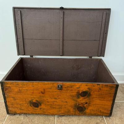 922 Antique Pine Chest With Iron Handles