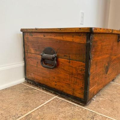 922 Antique Pine Chest With Iron Handles