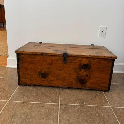 922 Antique Pine Chest With Iron Handles
