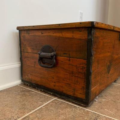 922 Antique Pine Chest With Iron Handles