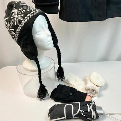 Lot M 353 MICHAEL KORS Black Wool Hooded Toggle Coat (size 8), Hat & Mittens