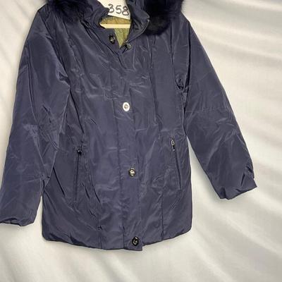 Lot M 358 Anne Klein Navy Down Coat with Faux Fur Trimmed Hood (size Medium)