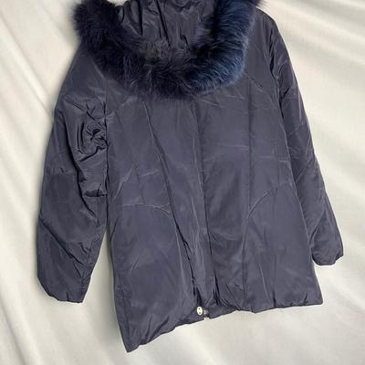 Lot M 358 Anne Klein Navy Down Coat with Faux Fur Trimmed Hood (size Medium)