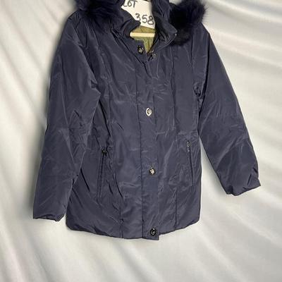 Lot M 358 Anne Klein Navy Down Coat with Faux Fur Trimmed Hood (size Medium)