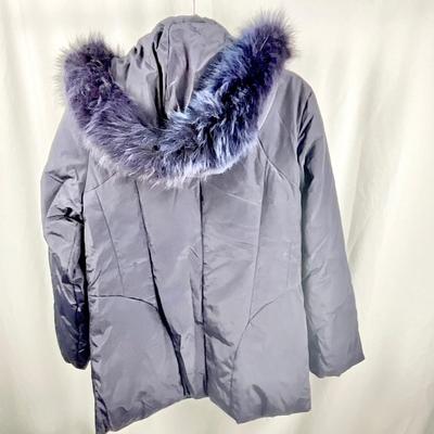 Lot M 358 Anne Klein Navy Down Coat with Faux Fur Trimmed Hood (size Medium)