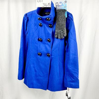 Lot M 365 NWT Black Rivet, Cobalt Blue Wool Blend Women’s Coat ( size LG)/ NWT Isotoner Gloves