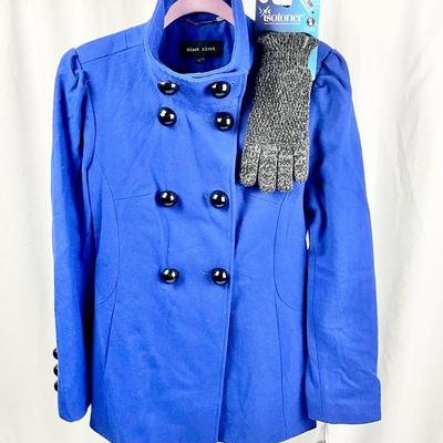 Lot M 365 NWT Black Rivet, Cobalt Blue Wool Blend Women’s Coat ( size LG)/ NWT Isotoner Gloves