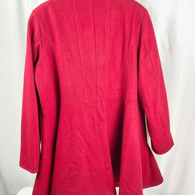 Lot M 367 Laundry Women’s Red Wool Blend Coat (size XL ) / Fur Trimmed Gloves / Ear Muffs / Scarf