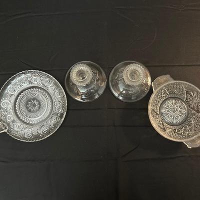 Glass Pattered Candle Holders, Plate and Dish