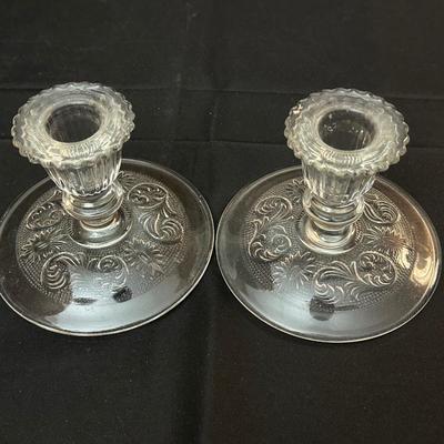 Glass Pattered Candle Holders, Plate and Dish