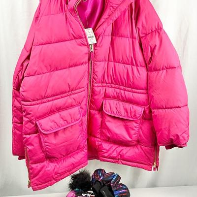 Lot M 368 NWT J. Crew Hooded Puffer Coat (size 2X ) / NWT Hat & Gloves Set