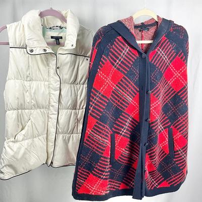 Lot M 373 NWT Tommy Hilfiger Puffer Vest (size XXL ) / Tommy Hilfiger Helena Hooded Plaid Sweater Poncho
