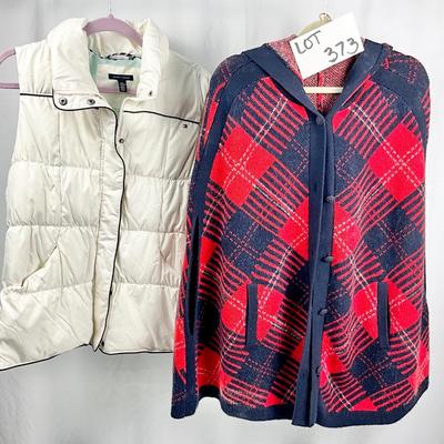 Lot M 373 NWT Tommy Hilfiger Puffer Vest (size XXL ) / Tommy Hilfiger Helena Hooded Plaid Sweater Poncho