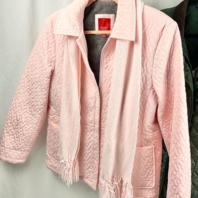 Lot L 375 Lands’ End Light Quilted Olive Green Jacket (size XXL ) / Sprit Quilted Pink Jacket with Scarf ( size Lg)