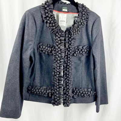 Lot K 386 NWT J. Crew Grey Wool Career Jacket with Black Berry Trim ( size 10)