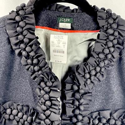 Lot K 386 NWT J. Crew Grey Wool Career Jacket with Black Berry Trim ( size 10)