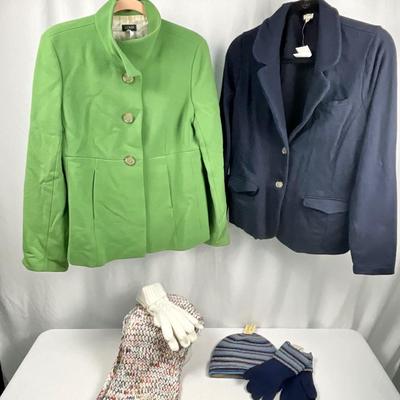 Lot L 387 Pair of J. Crew Jackets ( 1 NWT ) size 12 / Infinity Scarf, Gloves, NWT Hat
