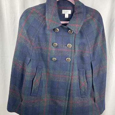 Lot N 388 LOFT Tartan Wool Plaid Double Breasted Cape / Knit Mittens / Gloves