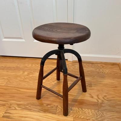 936 Antique Oak/Iron Adjustable Industrial Stool