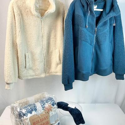 Lot N 392 Koolaburra by UGG Teal oozed Sherpa Jacket ( size XL ) / J. Crew Cream Sherpa Jacket ( size XL) / NWT Two Berkshire Blankets /...