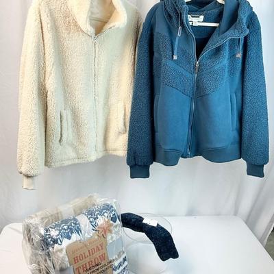 Lot N 392 Koolaburra by UGG Teal oozed Sherpa Jacket ( size XL ) / J. Crew Cream Sherpa Jacket ( size XL) / NWT Two Berkshire Blankets /...
