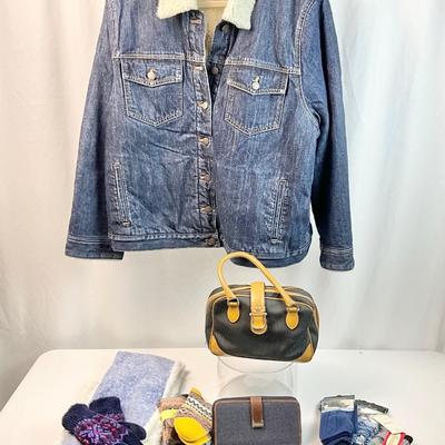 Lot N 393 J. Crew Women’s Sherpa Lined Denim Jacket ( size 2X )./ TOIÉDANO Handbag / NWT Liz Claiborne Denim Wallet / NWT Cuddl Duds...