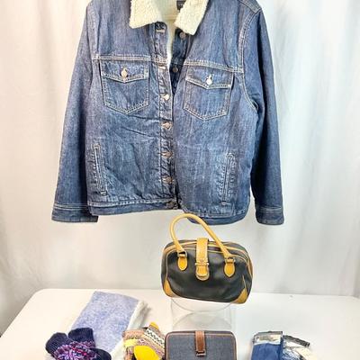 Lot N 393 J. Crew Women’s Sherpa Lined Denim Jacket ( size 2X )./ TOIÉDANO Handbag / NWT Liz Claiborne Denim Wallet / NWT Cuddl Duds...