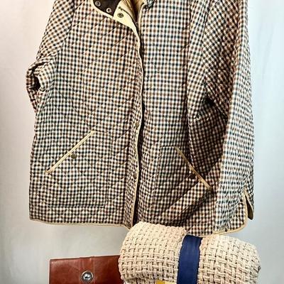 Lot N 398 Lands’ End Light Weight Plaid Jacket ( size 2X) / NWT Chunky Knit Throw / NWT Wilsons Leather Wallet